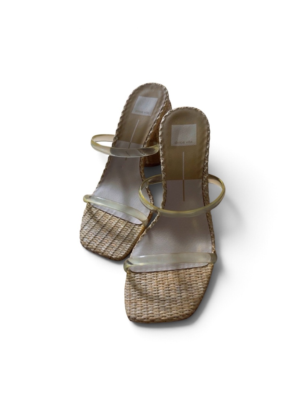 Dolce Vita Natural Woven Mule Sandals with Clear Straps